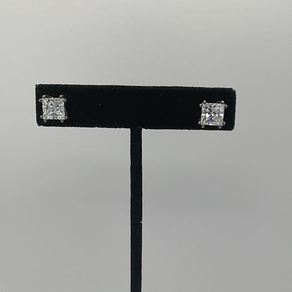 Cubic Zirconia Solitaire Earrings Sold Sterling Setting about 4 CTW Princess Cut - Picture 11 of 12